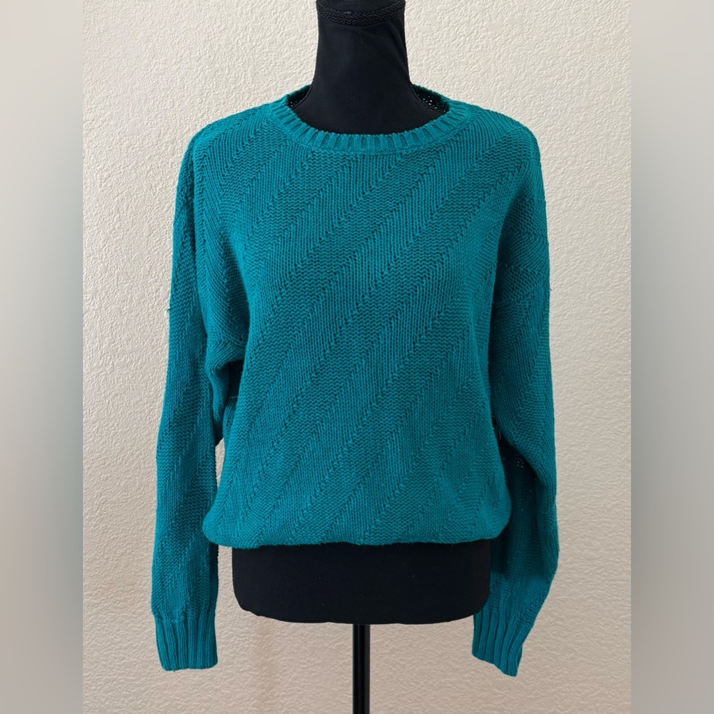 Vintage 80s GAP Teal Blue Women’s Chunky Knit Sweater Size Small